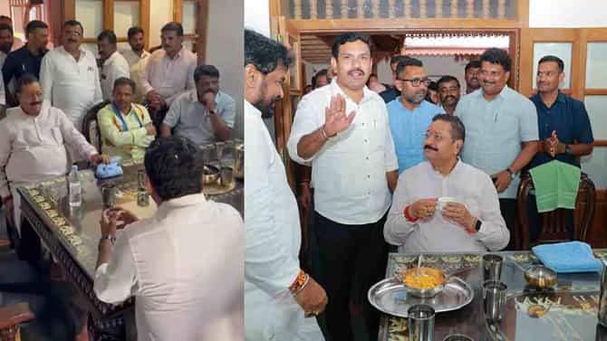 ಬದ್ಧ ವೈರಿಗಳ ಭೇಟಿ: ಎದುರು ಬದುರು ಕುಳಿತು ವಿಜಯೇಂದ್ರ-ಯತ್ನಾಳ್ ಮಾತುಕತೆ